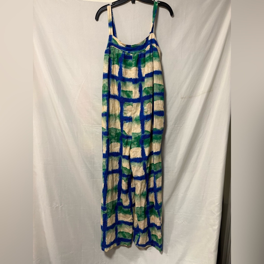 NWT Vianova Italy Linen Blend Watercolor Jumpsuit Size Small